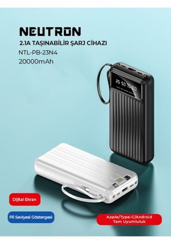 Neutron Ntl-Pb-23N4 20000 mAh Hızlı Şarj Micro Type C - USB Powerbank Siyah