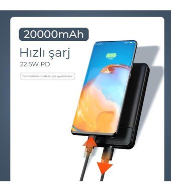 Woyax By Deji 20000 mAh Hızlı Şarj Micro Type C - USB Powerbank Siyah
