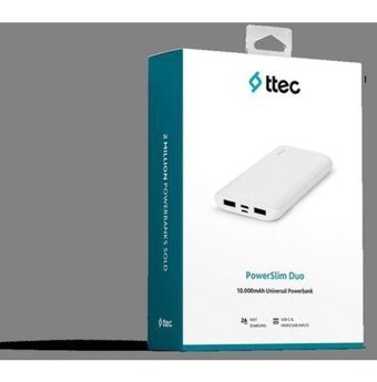Ttec Powerslim Duo 2Bb163B 10000 mAh Hızlı Şarj Micro Lightning - Type C - USB Powerbank Beyaz