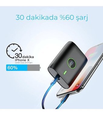 Deji 10000 mAh Hızlı Şarj Micro Lightning - Type C - USB Powerbank Beyaz
