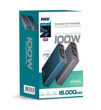 Phixi Ultimate Up65 15000 mAh Hızlı Şarj Type C Powerbank Siyah