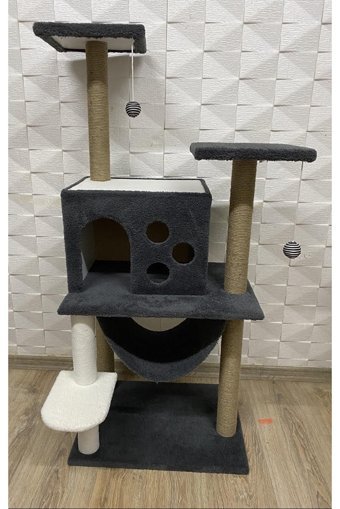 Cathause Oturaklı Oyuncaklı Katlı 128 cm Kedi Tırmalama Evi