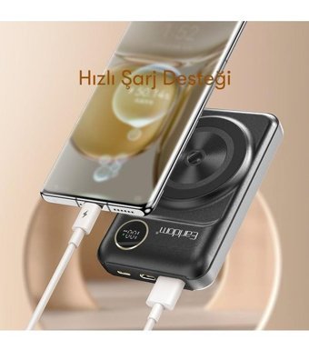 Ghk Tech Pd28 10000 mAh Hızlı Şarj Mıknatıslı Type C Kablosuz Powerbank Siyah