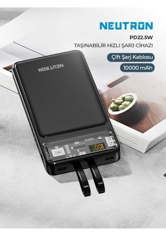 Neutron Ntl-Pb-12F2 10000 mAh Hızlı Şarj Lightning - Type C Powerbank Siyah