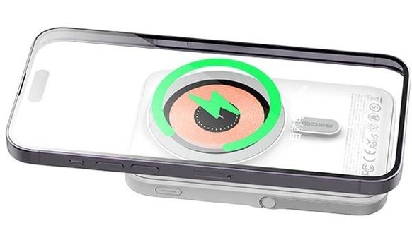 Recci W08 10000 mAh Hızlı Şarj Mıknatıslı Type C - USB Powerbank Beyaz