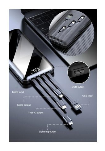 Intouch 10000 mAh Dijital Göstergeli Micro USB Powerbank Siyah