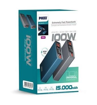 Phixi Ultimate Up65 15000 mAh Hızlı Şarj Type C Powerbank Gri