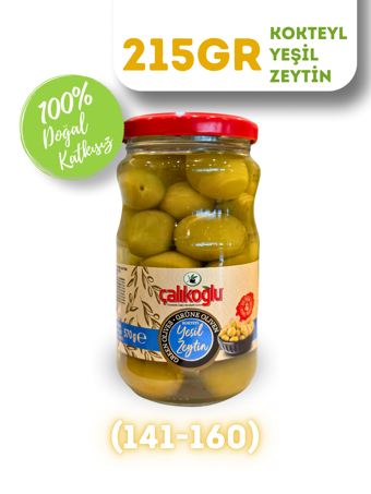 Çalıkoğlu Tuzlu Kokteyl Yeşil Zeytin Pet Kavanoz 215 gr