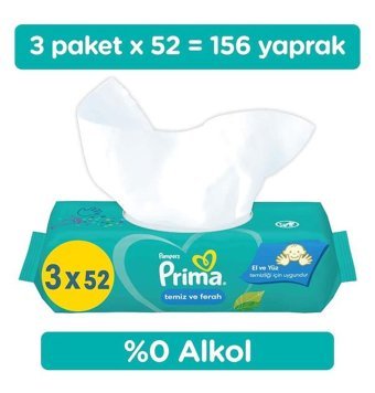 Prima Temiz Ve Ferah 52 Yaprak 3'lü Islak Mendil