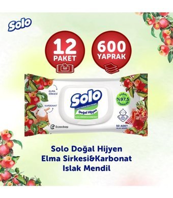 Solo Doğal Hijyen Elma Sirkesi ve Karbonat 600 Yaprak Islak Mendil