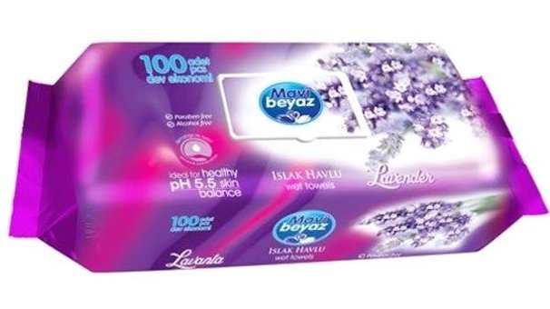 Mavi Beyaz Lavanta Kokulu 100 Yaprak Islak Mendil