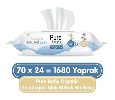 Pure Baby Organik Yenidoğan 70 Yaprak 24'lü Islak Mendil