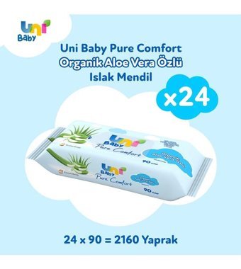 Uni Baby Pure Comfort Organik Aloe Vera Özlü 90 Yaprak 24'lü Islak Mendil