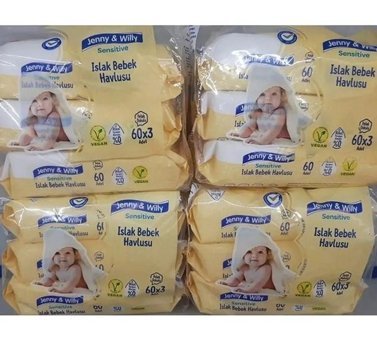 Jenny & Willy Sensitive Yenidoğan Zeytinyağlı 60 Yaprak 12'li Islak Mendil