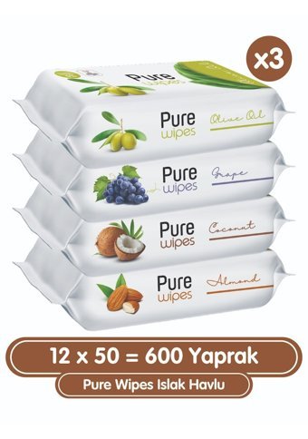Pure Baby Wipes Zeytinyağlı 50 Yaprak 12'li Islak Mendil