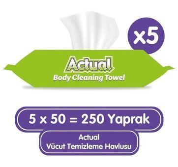 Actual Vücut Temizleme 50 Yaprak 5'li Islak Mendil