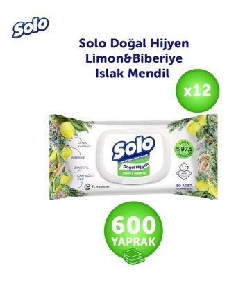 Solo Doğal Hijyen Elma Sirkesi ve Karbonat 50 Yaprak 12'li Islak Mendil