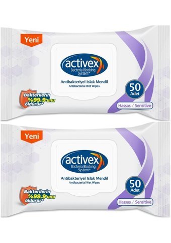Activex Hassas Ciltler Antibakteriyel 50 Yaprak 2'li Islak Mendil