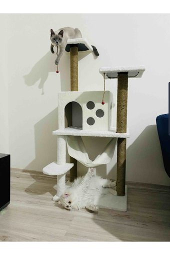 Cathause Oturaklı Oyuncaklı Katlı Kedi Tırmalama Evi