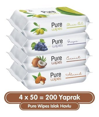 Pure Baby Wipes Zeytinyağlı 50 Yaprak 4'lü Islak Mendil
