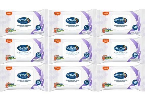Activex Hassas Ciltler Antibakteriyel 50 Yaprak 9'lu Islak Mendil