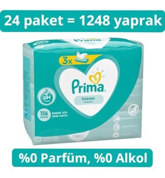 Prima Hassas Ciltler 52 Yaprak 24'lü Islak Mendil