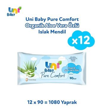 Uni Baby Pure Comfort Organik Aloe Vera Özlü 90 Yaprak 12'li Islak Mendil