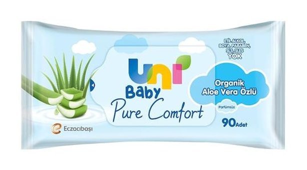 Uni Baby Pure Comfort Organik Aloe Vera Özlü 90 Yaprak 12'li Islak Mendil