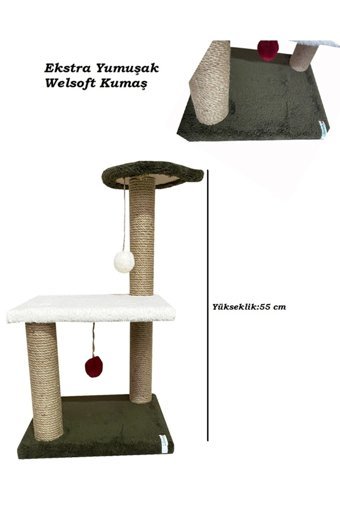 Nursoft Oturaklı Oyuncaklı Katlı 55 cm Kedi Tırmalama Tahtası