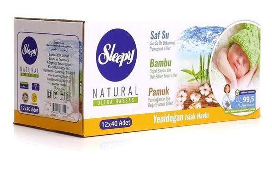 Sleepy Natural Ultra Hassas Yenidoğan 40 Yaprak 12'li Islak Mendil