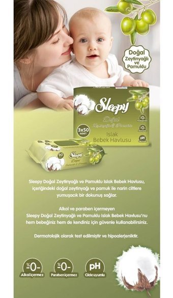 Sleepy Zeytinyağlı 90 Yaprak 3'lü Islak Mendil