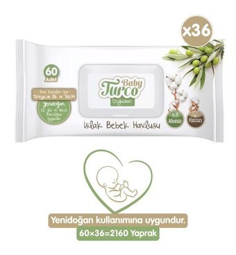 Baby Turco Doğadan Yenidoğan 60 Yaprak 36'lı Islak Mendil