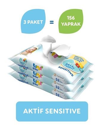 Uni Baby Aktif Sensitive 52Yaprak 3'lü Islak Mendil