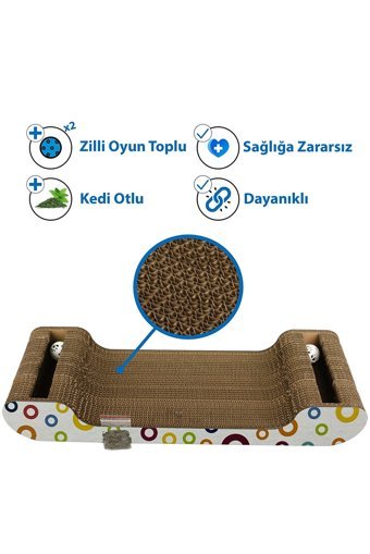 Herniks Oyuncaklı Kedi Otlu 60 cm Kedi Tırmanma Rampası