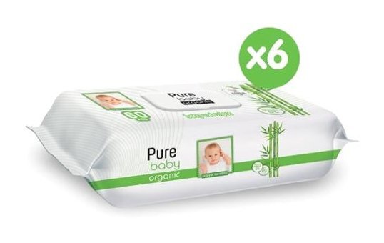 Pure Baby Organik Bambu Özlü 60 Yaprak 6'lı Islak Mendil
