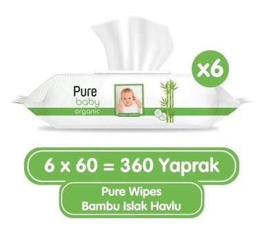 Pure Baby Organik Bambu Özlü 60 Yaprak 6'lı Islak Mendil