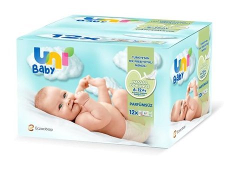 Uni Baby Yeni Hassas Dokunuş 52 Yaprak 12'li Islak Mendil