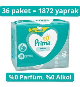 Prima Hassas Ciltler 52 Yaprak 36'lı Islak Mendil