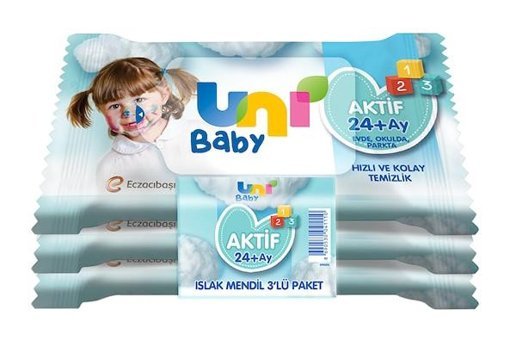 Uni Baby Aktif Hijyen 15 Yaprak 3'lü Islak Mendil