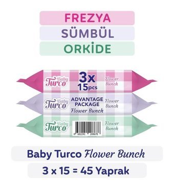 Baby Turco Flower Bunch 15 Yaprak 3'lü Islak Mendil
