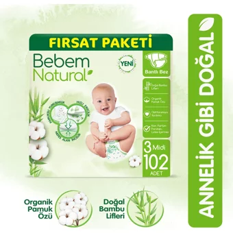 Bebem Natural 3 Numara Cırtlı Bebek Bezi 102 Adet