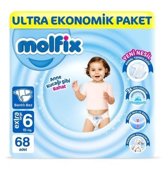 Molfix Anne Kucağı Gibi Rahat 6 Numara Bantlı Bebek Bezi 68 Adet