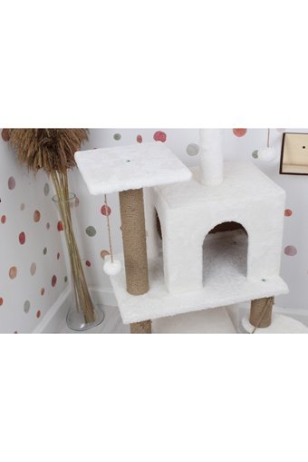 Nursoft Oturaklı Oyuncaklı Katlı 165 cm Kedi Tırmalama Evi