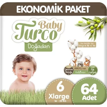 Baby Turco Doğadan 6 Numara Organik Cırtlı Bebek Bezi 2x32 Adet