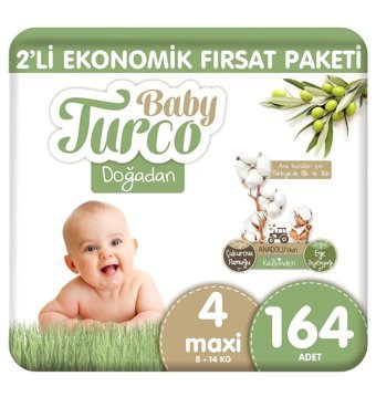Baby Turco Doğadan 4 Numara Organik Cırtlı Bebek Bezi 2x164 Adet