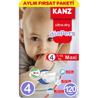 Kanz Ultra-Dry Diapers 4 Numara Cırtlı Bebek Bezi 120 Adet