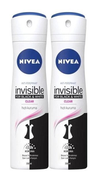 Nivea Invisible Clear Pudrasız Ter Önleyici Antiperspirant Sprey Kadın Deodorant 2x150 ml
