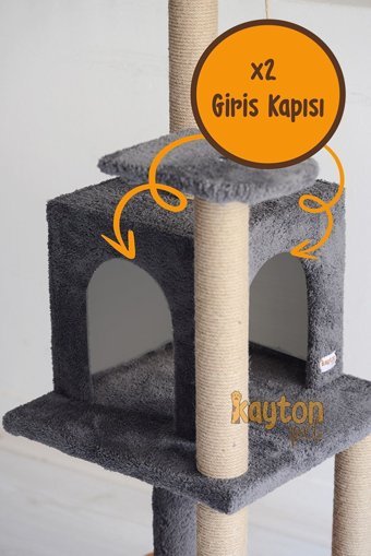 Kayton Oturaklı Oyuncaklı Katlı 115 cm Kedi Tırmalama Evi