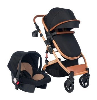 Jusso Pro Max Çift Yönlü Katlanabilir Tek Elle Kapanan 360 Derece Dönen Tam Yatar Kabin Tipi Travel Sistem Bebek Arabası  Siyah