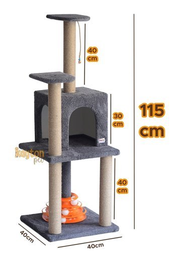 Kayton Oturaklı Oyuncaklı Katlı 115 cm Kedi Tırmalama Evi
